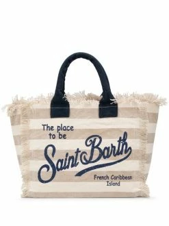 MC2 Saint Barth Gestreifter Shopper Mit Logo RIGATO GRANDE BEIGE