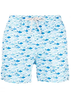 ( Positively Conscious ) MC2 Saint Barth 01 WHITE Badeshorts Mit Hai-Print Herren
