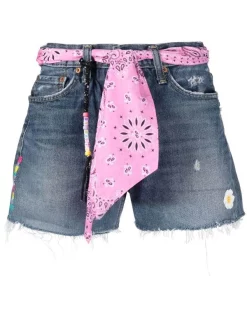 ( Neue Saison ) MC2 Saint Barth 02201B BLUE Jeans-Shorts Mit Paisleymuster Damen