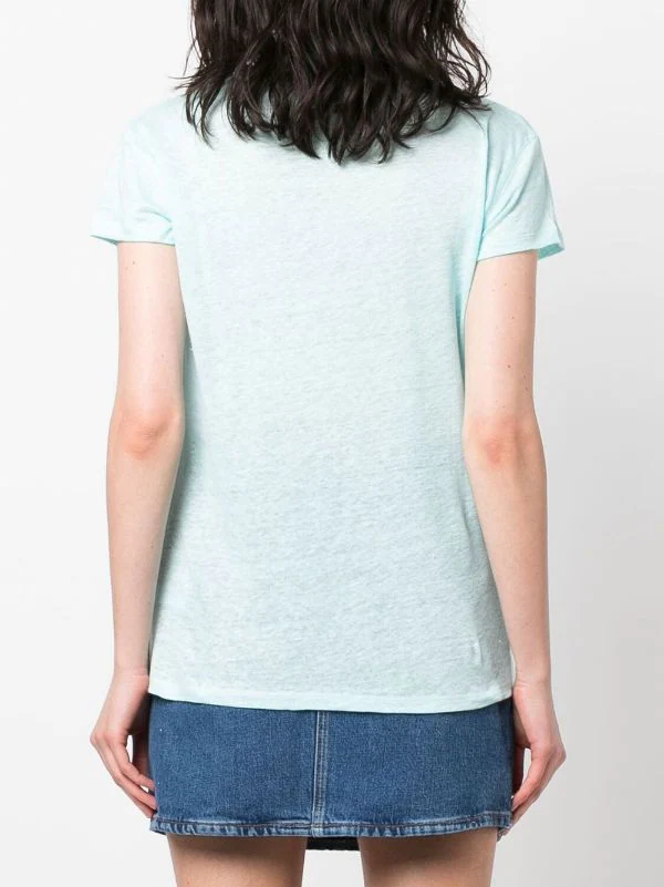 ( Neue Saison ) MC2 Saint Barth Leinen-T-Shirt Mit V-Ausschnitt Damen 6 ( Neue Saison ) MC2 Saint Barth Leinen-T-Shirt Mit V-Ausschnitt Damen – Bild 4