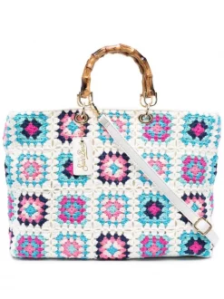 ( Neue Saison ) MC2 Saint Barth 02070B WHITE MULTICOLOR Gehäkelter Victoria Shopper Damen