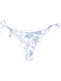 ( Neue Saison ) MC2 Saint Barth 00511B BLUE WHITE Bikinihöschen Mit Palmen-Print Damen