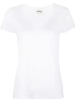 ( Neue Saison ) MC2 Saint Barth Leinen-T-Shirt Mit V-Ausschnitt 01 WHITE