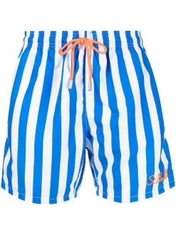 ( Neue Saison ) MC2 Saint Barth 00728B 17 EMB SB PALM LIG Striped Logo-embroidered Swim Shorts Herren