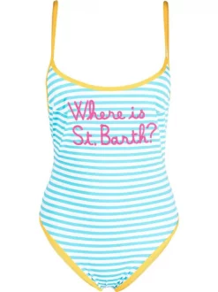 ( Neue Saison ) MC2 Saint Barth Embroidered Striped Swimsuit EMBWHERESBLIN3291